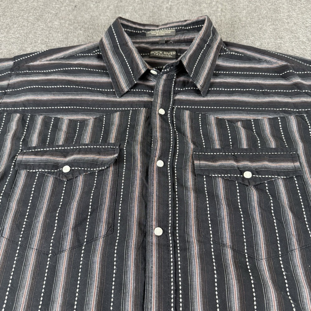 Rock River Trading Western Snap Shirt Mens 2X Black Striped Pearl Snap Cowboy